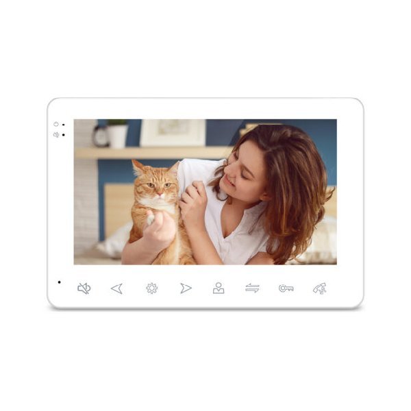 Morningtech MT727M-W უყურმილო მონიტორი მეხსერების ფუნქციით, მულტიენოვანი მენიუ, 7" TFT LCD ეკრანი, 32გბ SD ბარათის სლოტი, ინტეგრ. 220ვ კვების, თეთრ