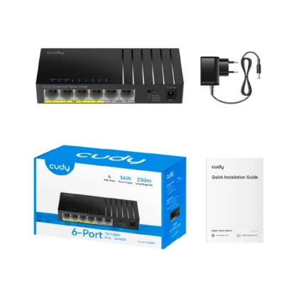 Cudy FS106P 4-პორტიანი PoE+ სვიჩი 10/100M, 36W, +2 Uplink